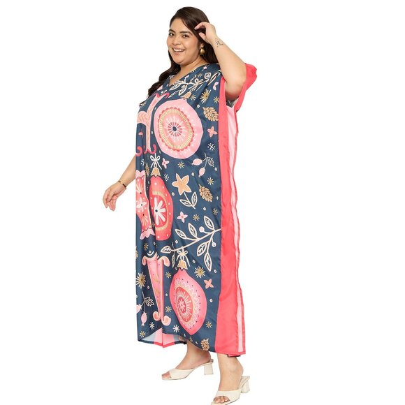 Gypsie Blu Ho Ho Ho Printed Kaftan Maxi Dress Christmas Party Kimono for Women - Picture 5 of 9